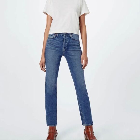 Re/done Originals High Rise Ankle Crop Stretch Jeans NEW - Picture 1 of 7